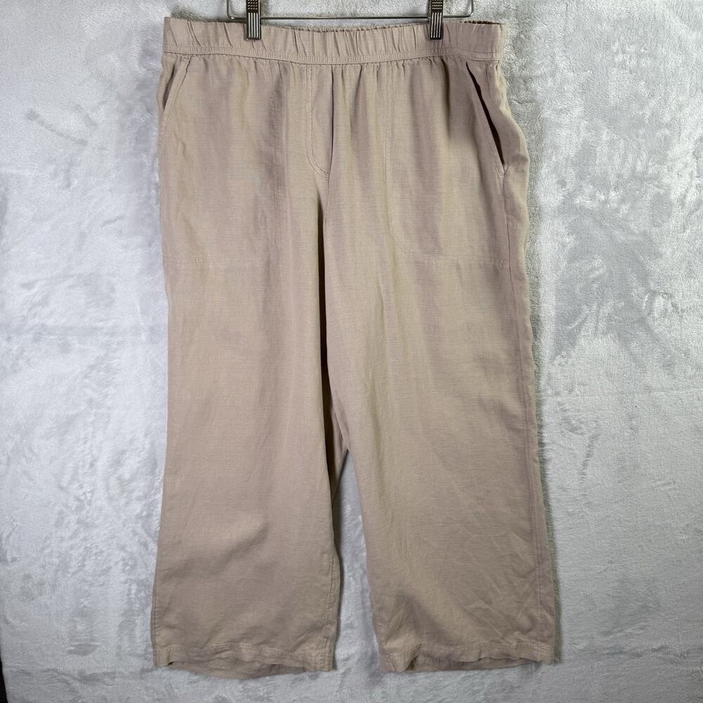 J Jill Purejill Pants Size Medium Tan Beige Wide Leg Linen Blend Boho Artsy - Picture 1 of 13